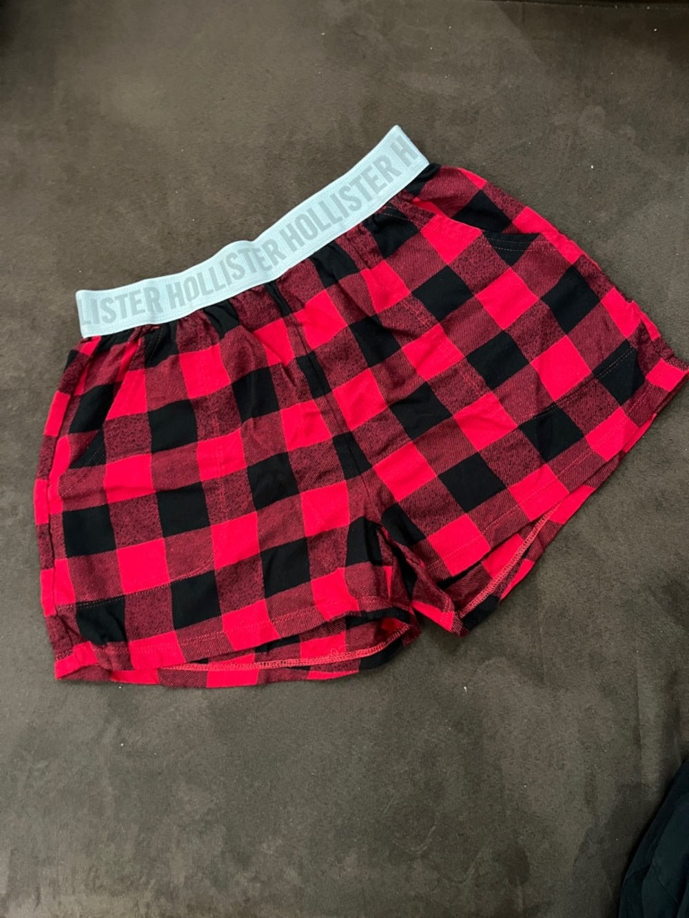 Hollister Red and Black Plaid Sleep Shorts with White Logo Waistband